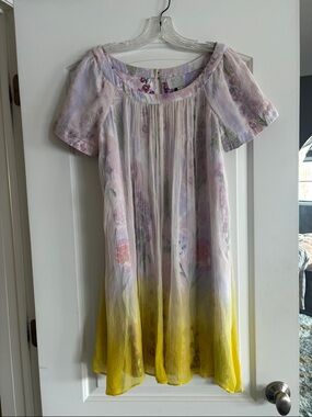 HD in Paris Pastel Floral Tie-Dye Short Sleeve Dress - Yellow Ombre